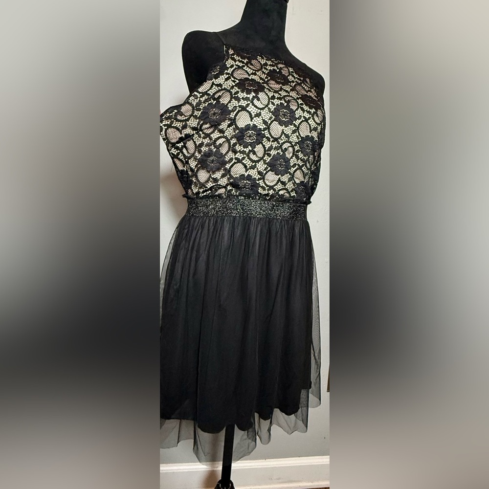 Speechless, Black Scalloped Lace & Tulle Fit & Flare Dress - XL